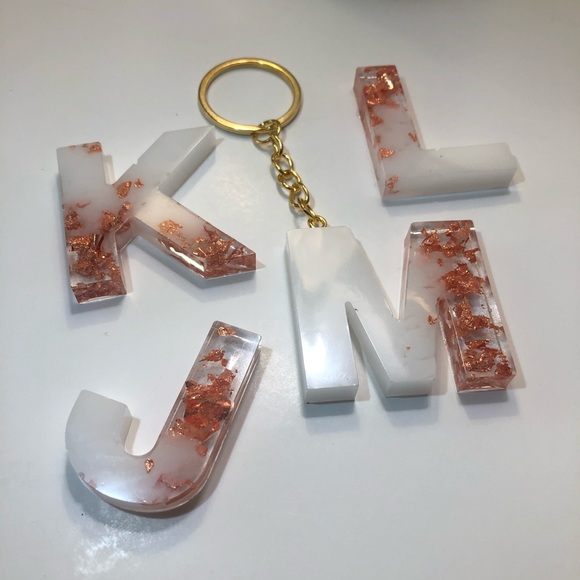 Custom Copper / Rose Gold & White Letter Keychains - Picture 7 of 16